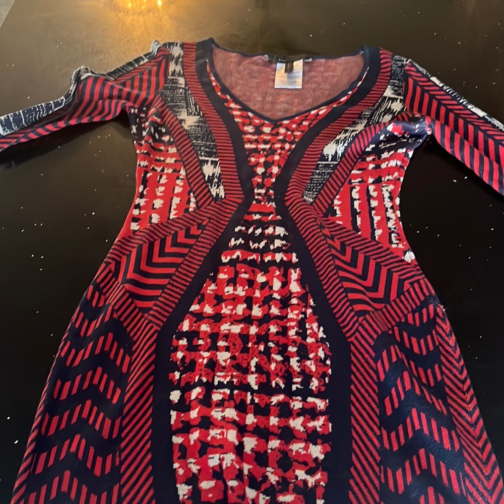 Jacquard red white blue bodycon dress